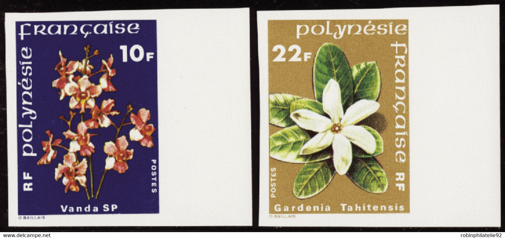 Polynésie Non Dentelés N°128 /129 Fleurs De Polynésie (2 Valeurs) Qualité:** - Geschnittene, Druckproben Und Abarten