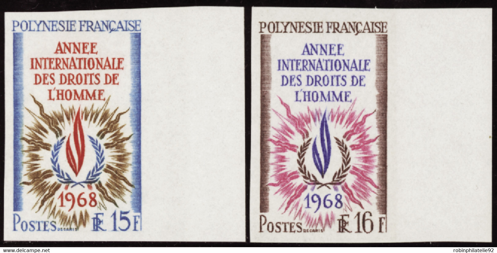 Polynésie Non Dentelés N°62 /63 Année Internationale Des Droits De L'Homme (2 Valeurs) Qualité:** - Geschnittene, Druckproben Und Abarten