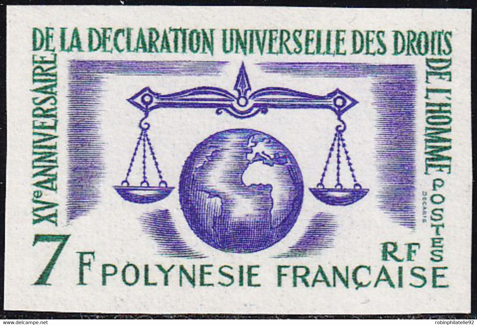 Polynésie Non Dentelés N°25 7f Déclaration Universelle Des Droits De L'Homme Qualité:** - Sin Dentar, Pruebas De Impresión Y Variedades