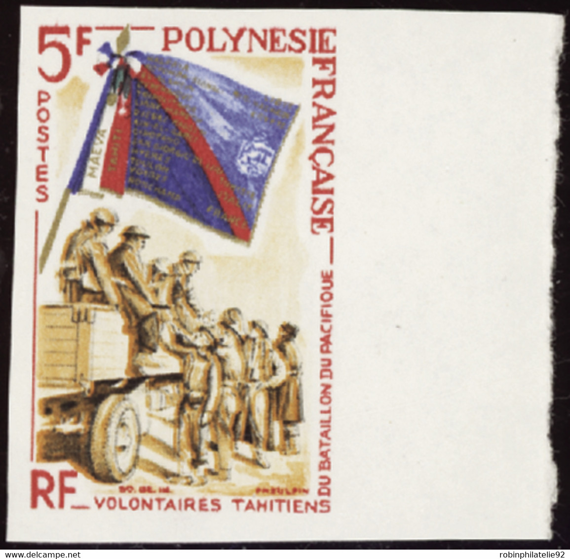 Polynésie Non Dentelés N°29 5f Volontaire Du Bataillon Du Pacifique Qualité:** - Imperforates, Proofs & Errors