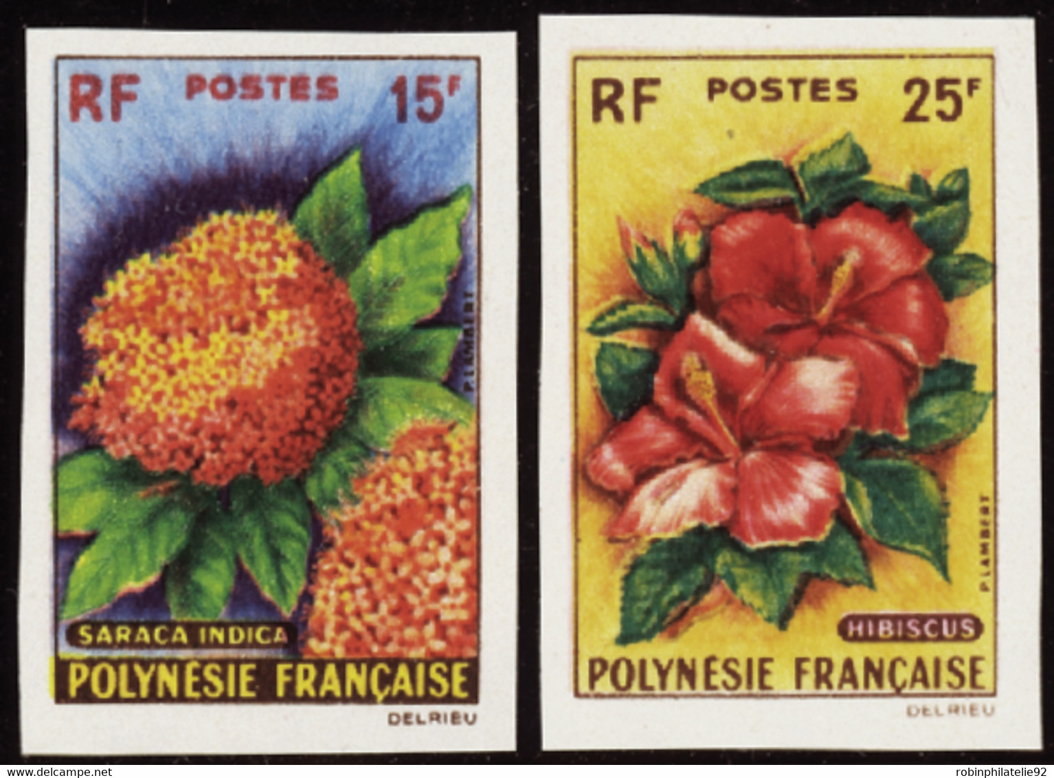 Polynésie Non Dentelés N°15 /16 Fleurs (2 Valeurs) Qualité:** - Geschnittene, Druckproben Und Abarten