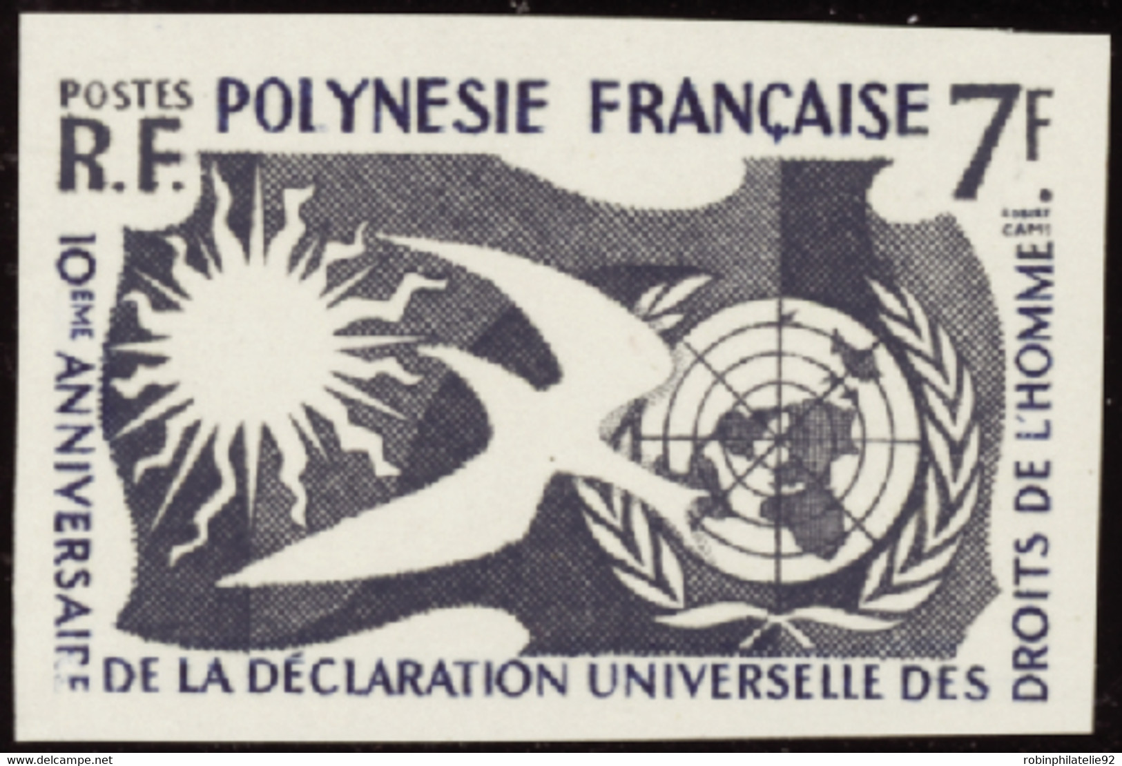 Polynésie Non Dentelés N°12 7f Déclaration Universelle Des Droits De L'Homme Qualité:** - Non Dentellati, Prove E Varietà