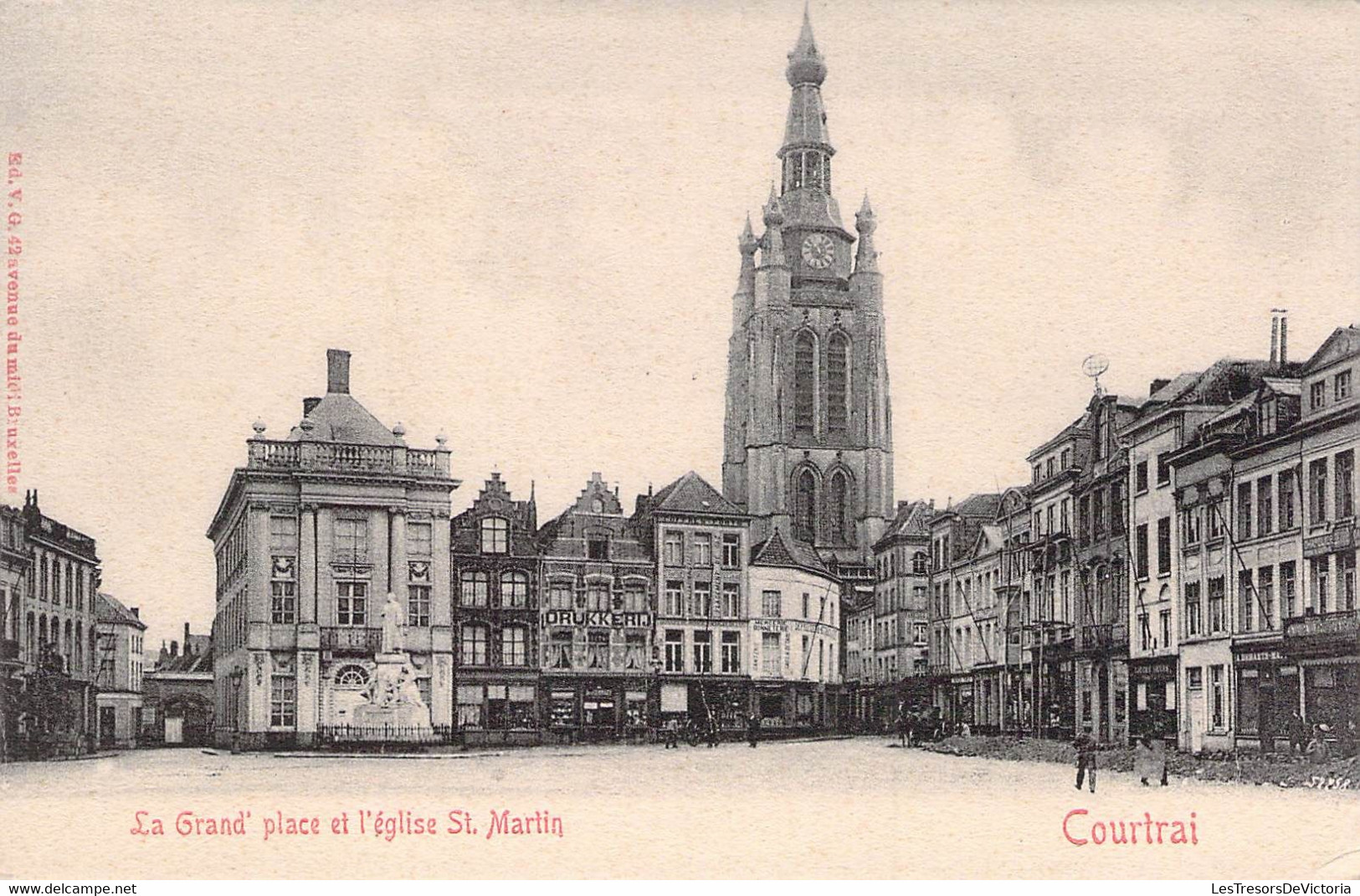 CPA - BELGIQUE - COURTRAI - KORTRIJK - La Grande Place Et L'église St Martin - Dos Non Divisé - Kortrijk