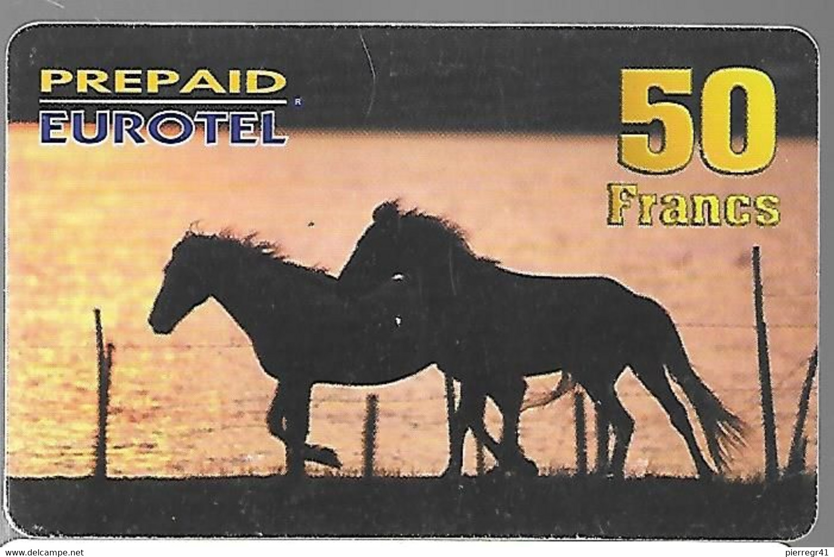 CARTE-PREPAYEE-50 FR-EUROTEL-KAST-CHEVAUX Au Coucher De Soleil -Exp 05/98-Gratté-BE - Chevaux