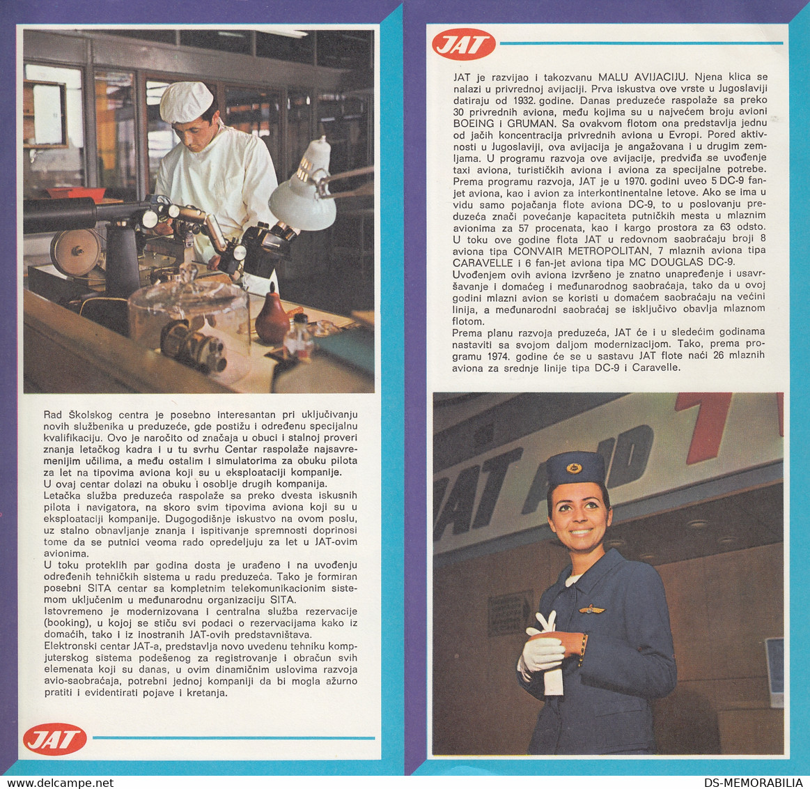 1969 JAT Yugoslav Airlines Advertising Prospect Brochure Stewardess Caravelle - Werbung