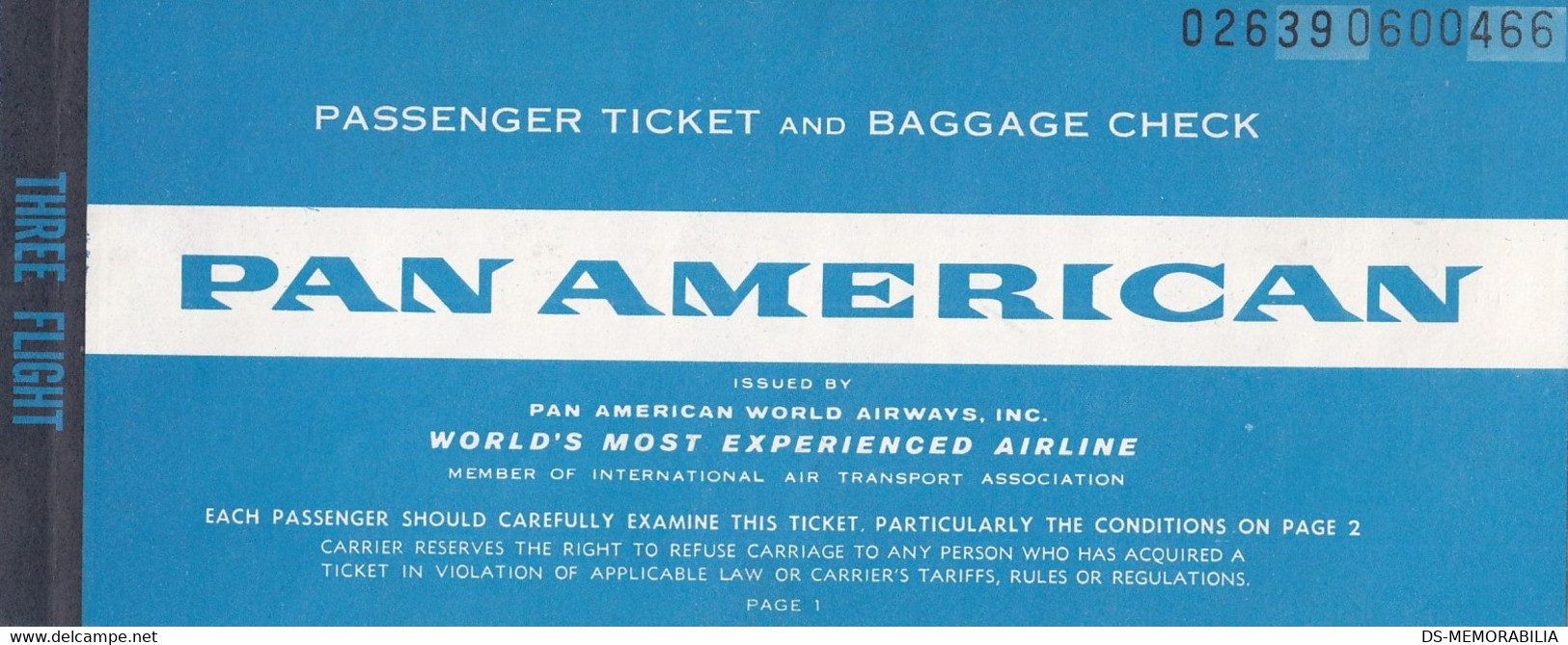 Pan Am Passenger Ticket Flight Pittsburgh New York Munchen Zagreb - Tickets