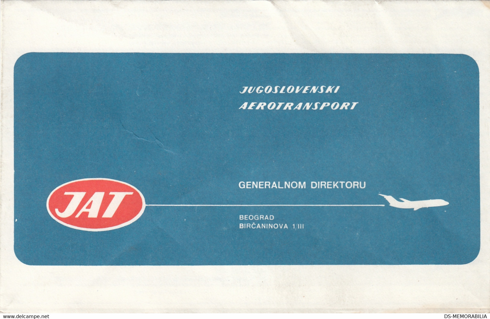 JAT Yugoslav Airlines Inflight Form With Suggestions To General Manager - Articles De Papeterie