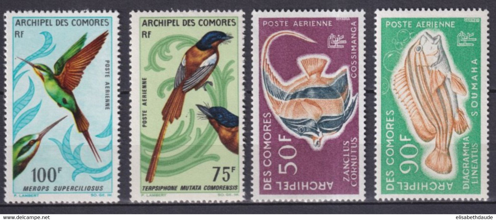 COMORES - 1967/68 - POSTE AERIENNE - YVERT N°20/21 + 23/24 ** MNH - OISEAUX + POISSONS - COTE = 45 EUR. - Unused Stamps