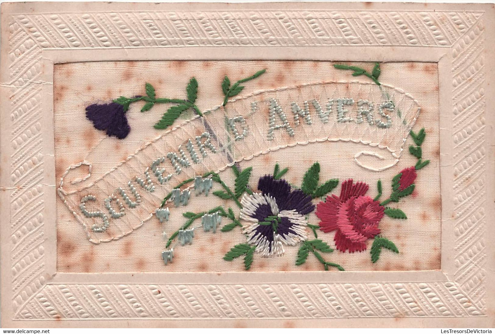 CPA D'anvers - Carte Brodée - Souvenir D'anvers - Circulée En 1920 - Ricamate