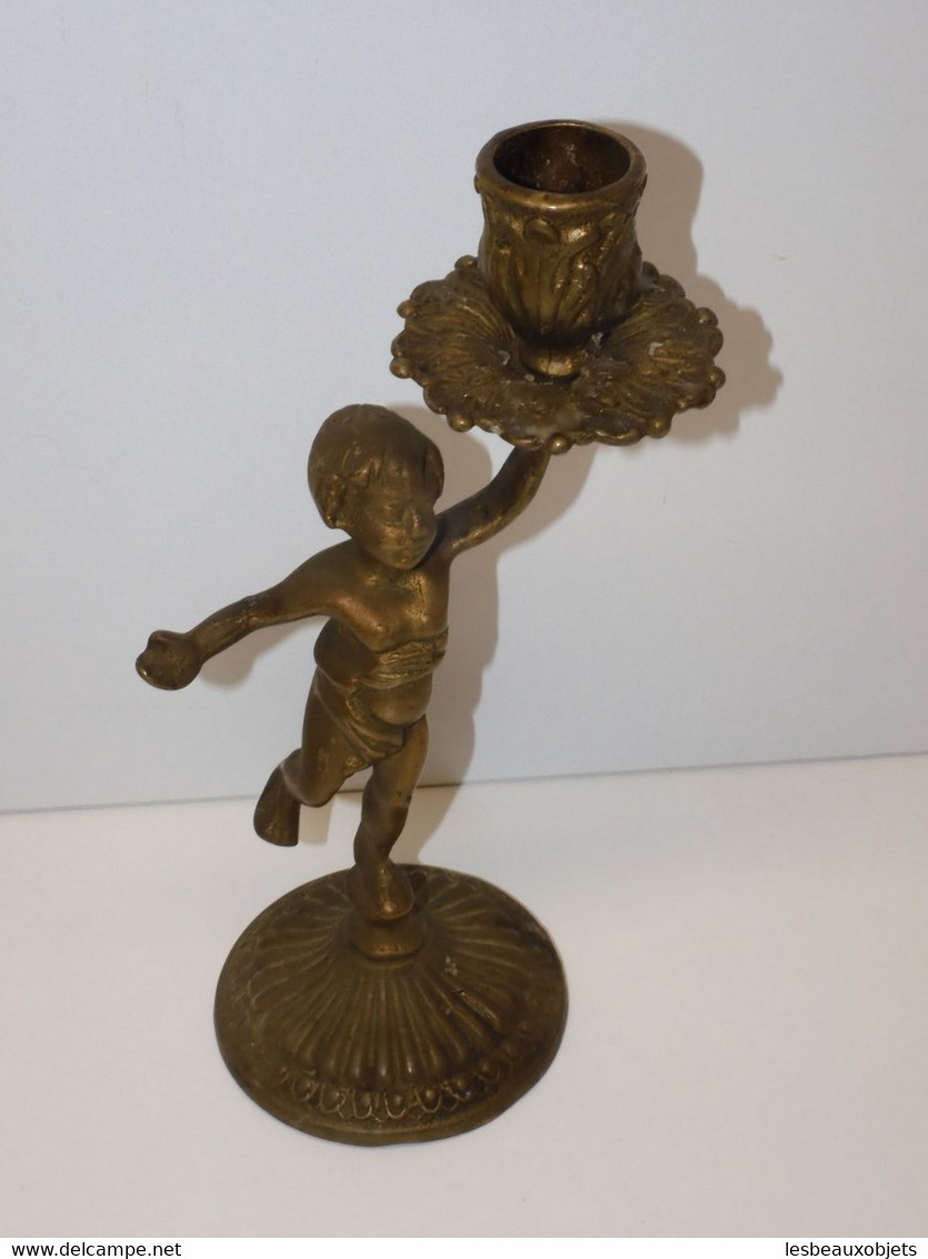 *JOLI BOUGEOIR BRONZE ANGELOT PUTTI XXe COLLECTION DECO BOUGIE VITRINE  E - Candeleros, Candelabros Y Palmatorias