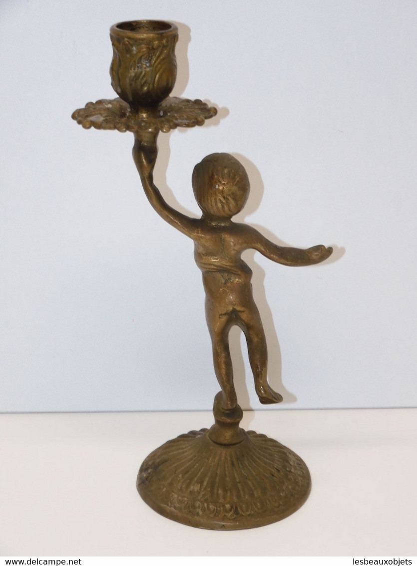 *JOLI BOUGEOIR BRONZE ANGELOT PUTTI XXe COLLECTION DECO BOUGIE VITRINE  E