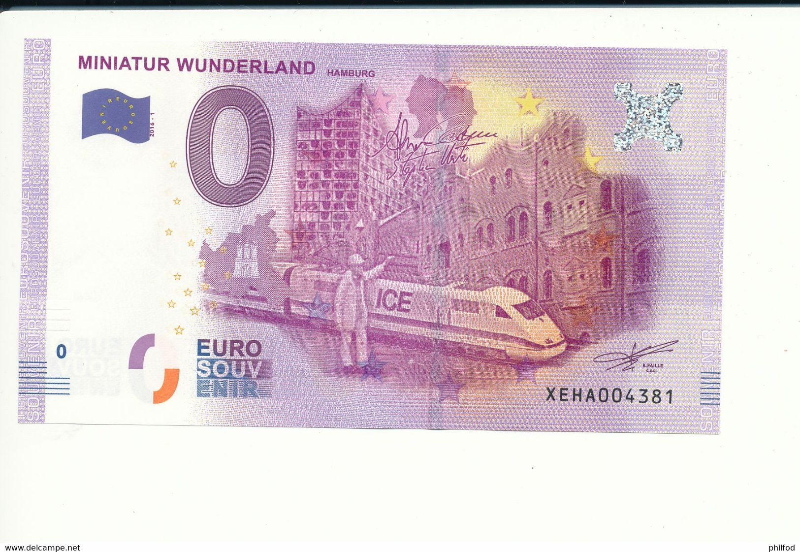 Billet Souvenir - 0 Euro - XEHA - 2016- 1 - MINIATUR WUNDERLAND HAMBURG - N° 4381 - Billet épuisé - Vrac - Billets
