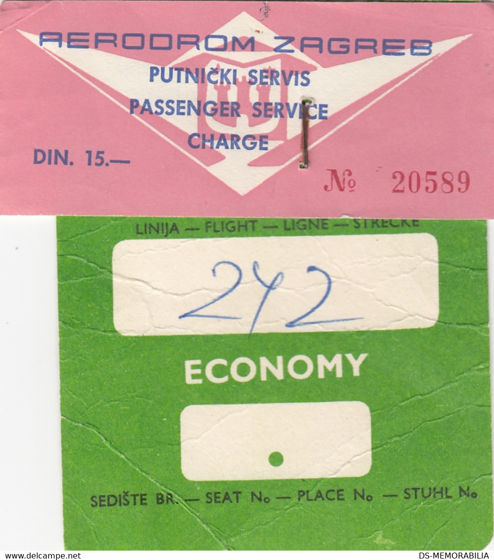 Airport Zagreb Yugoslavia Croatia Boarding Pass + Passenger Service Charge - Cartes D'embarquement