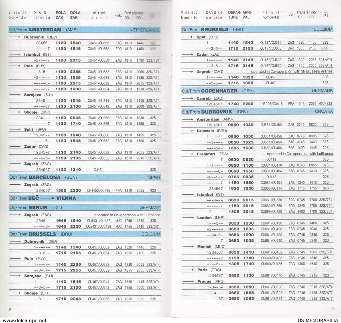 2003/2004 Croatia Airlines Timetable - Orari