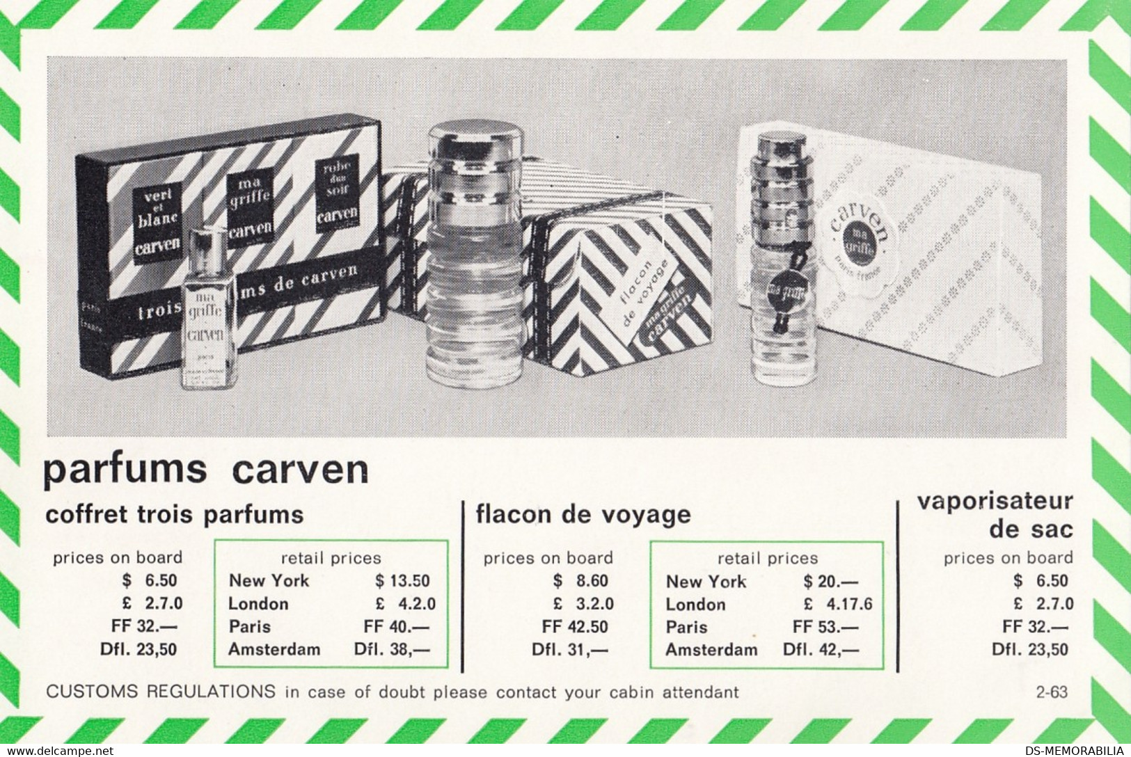 KLM Royal Dutch Airlines CARVEN Parfums Price List - Riviste Di Bordo