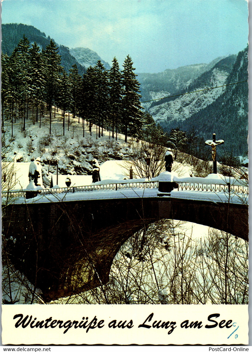 37218 - Niederösterreich - Lunz Am See , Heiligenbrücke Mit Mariazeller Eisengußfiguren , Winter - Gelaufen 1983 - Lunz Am See