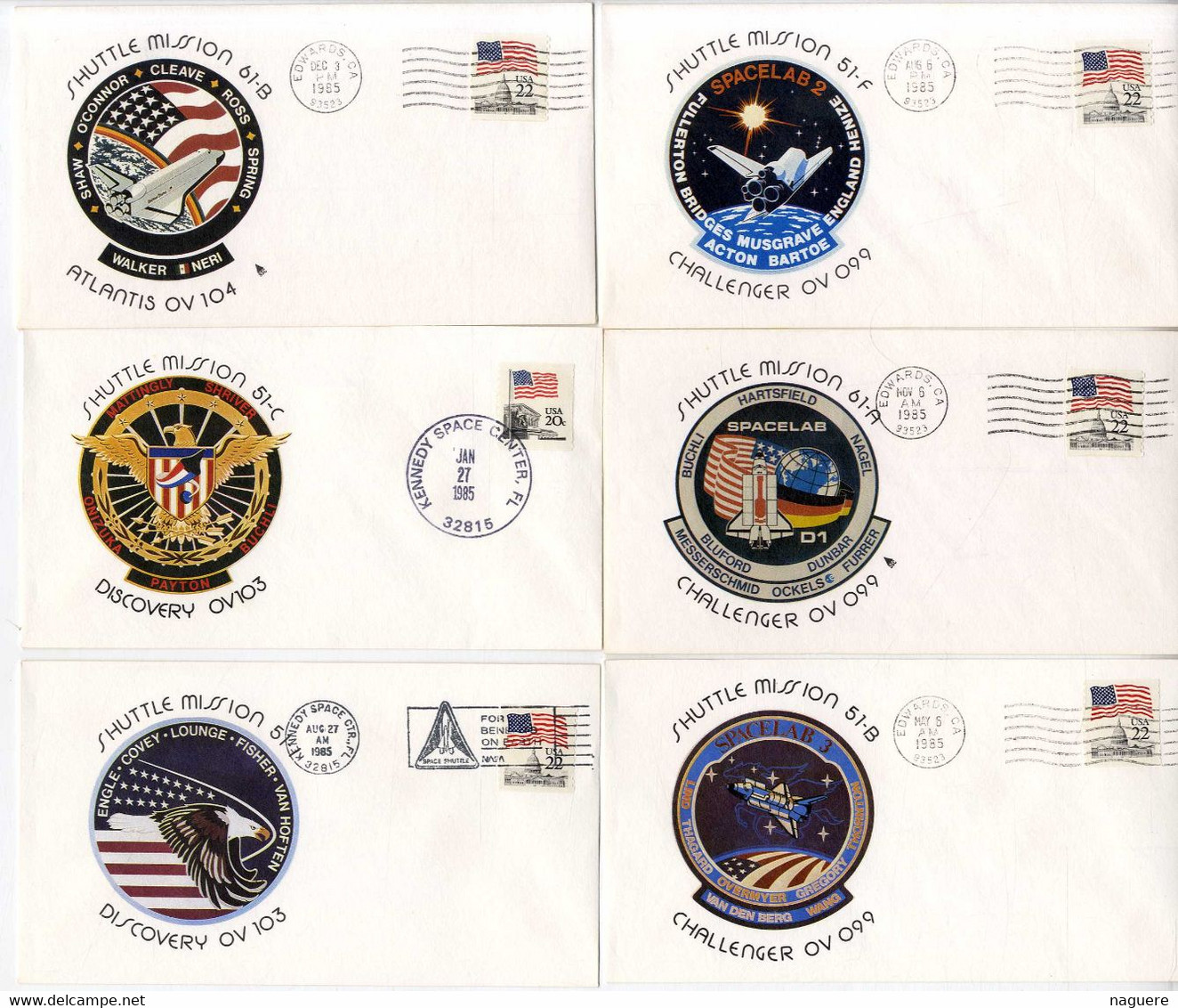 SHUTTLE MISSION  ESPACE LOT 9 ENVELOPPES F D C 1984 85 86 - 1981-1990