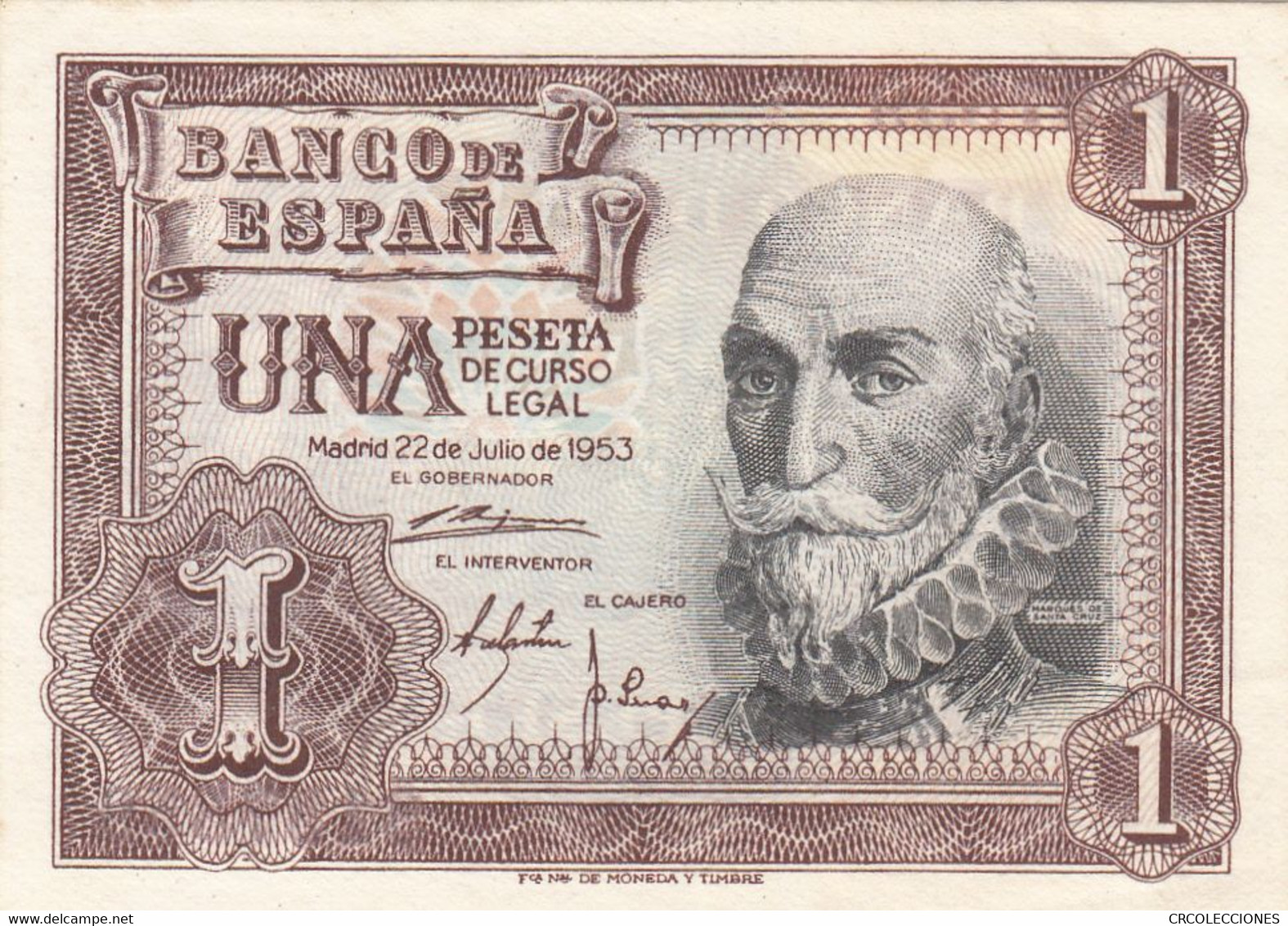 CRBS0398 BILLETE ESPAÑA 1 PESETA 1953 SIN SERIE SC- 10 - 1-2 Pesetas