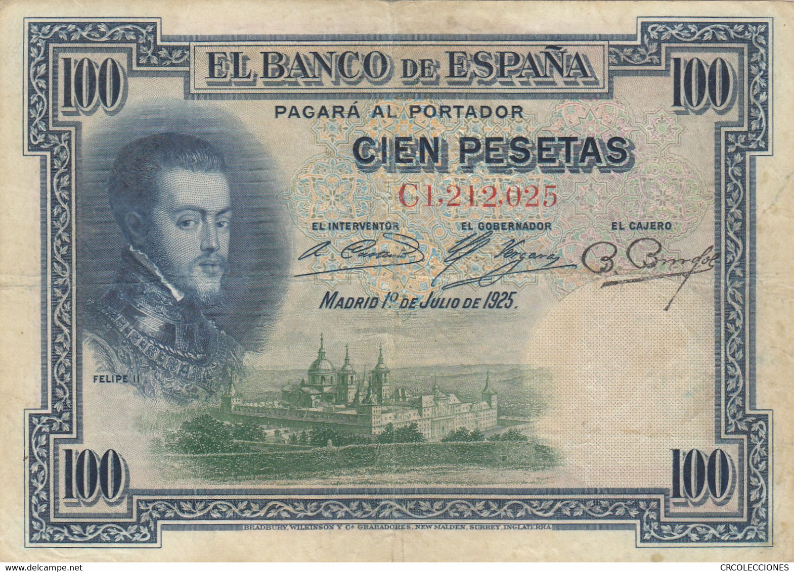 CRBS0418 BILLETE ESPAÑA 100  PESETAS 1925 CON 1 RESELLO MBC- 10 - 100 Pesetas