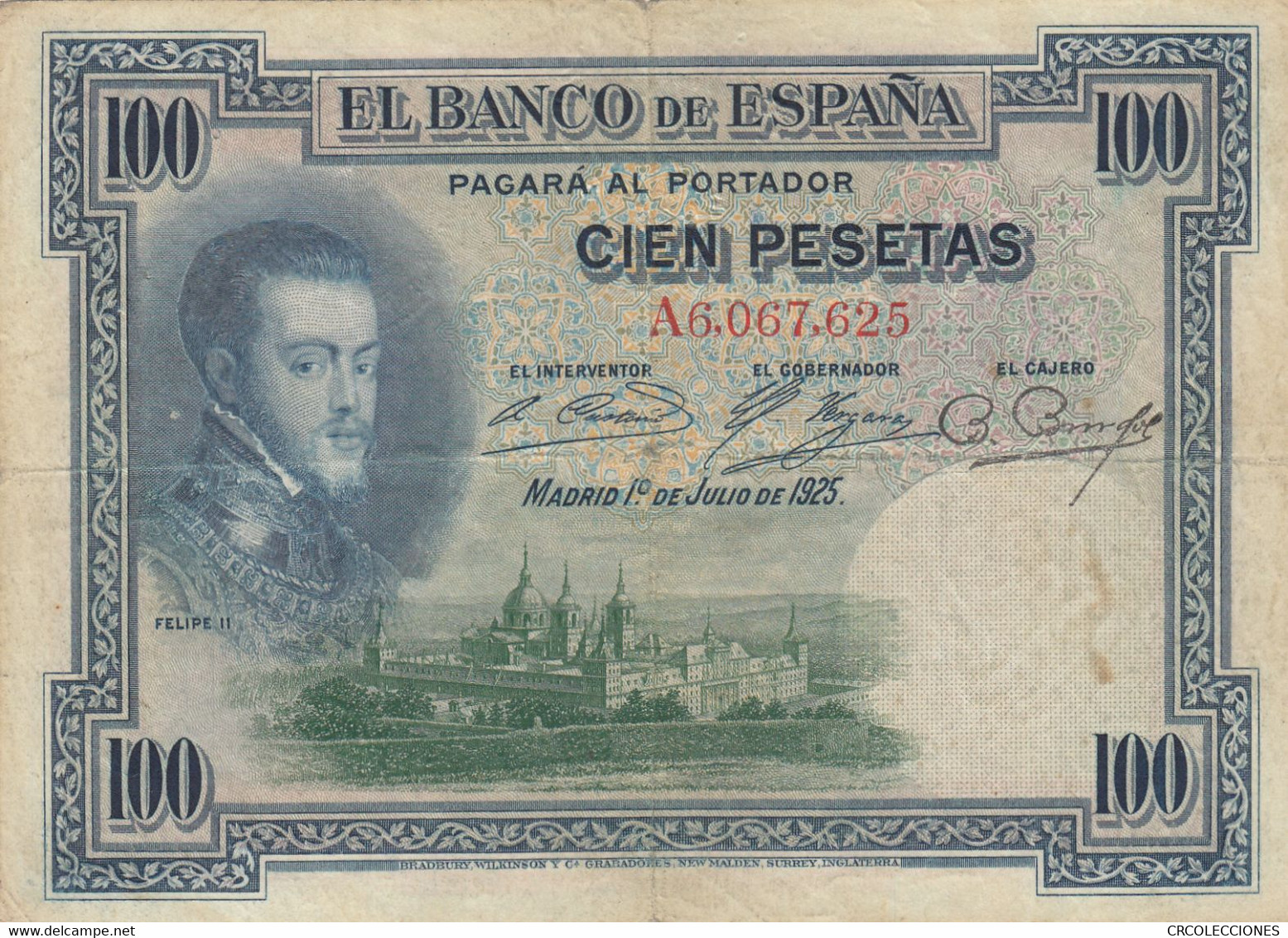 CRBS0420 BILLETE ESPAÑA 100  PESETAS 1925 CON DOBLE RESELLO MBC 15 - 100 Pesetas
