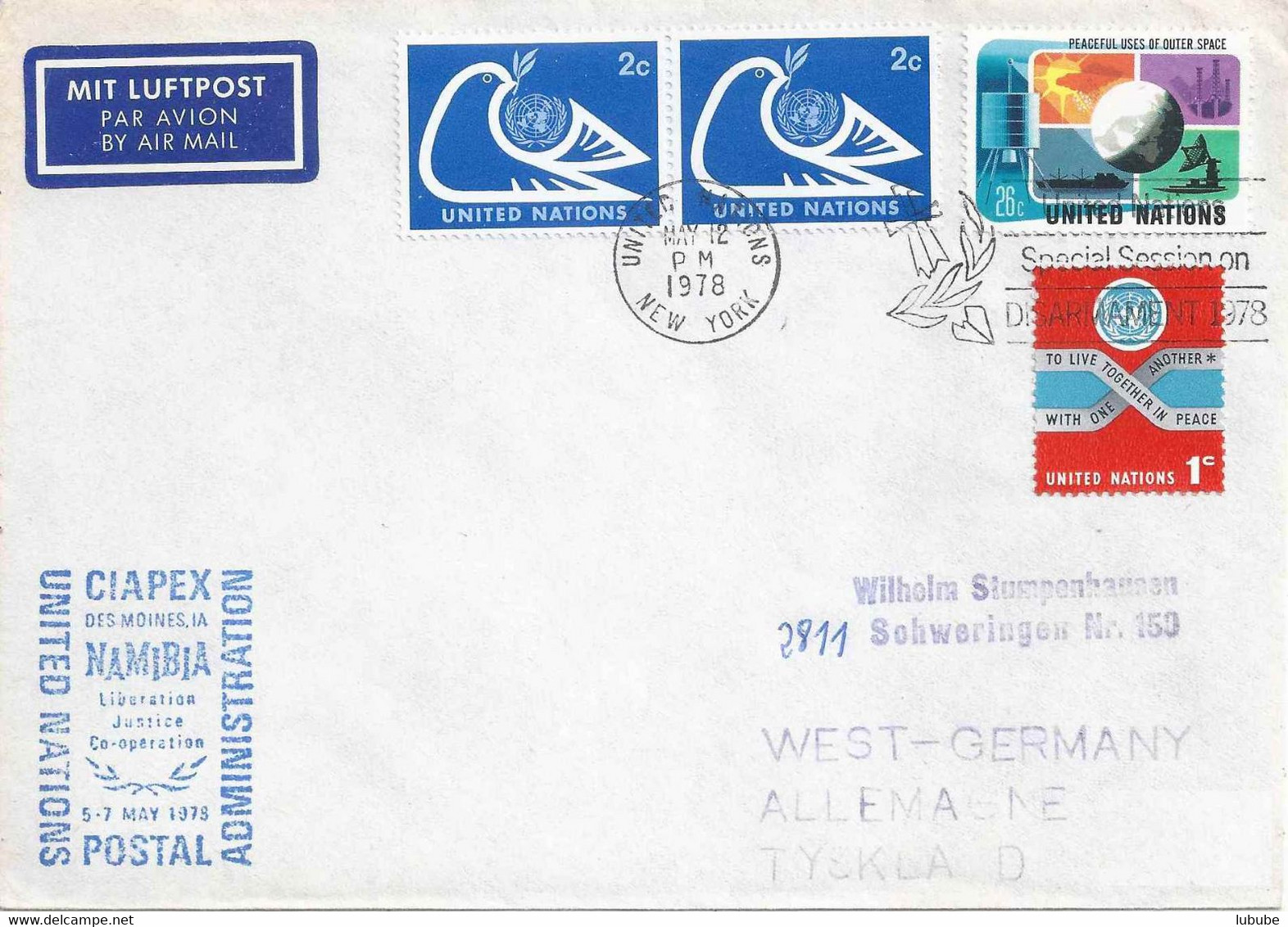 Sonderstempel  "CIAPEX Namibia Coorporation, Des Moines"  New York       1978 - Cartas & Documentos