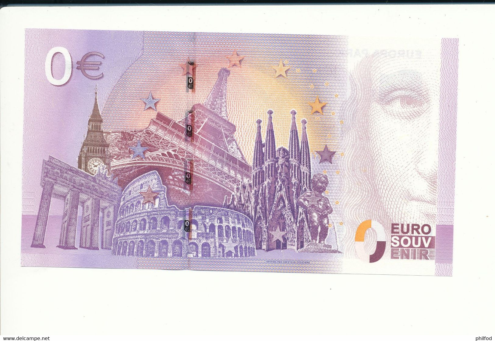 Billet Souvenir - 0 Euro - XEHZ - 2016- 1 - EUROPA PARK - N° 890 - Billet épuisé - Alla Rinfusa - Banconote