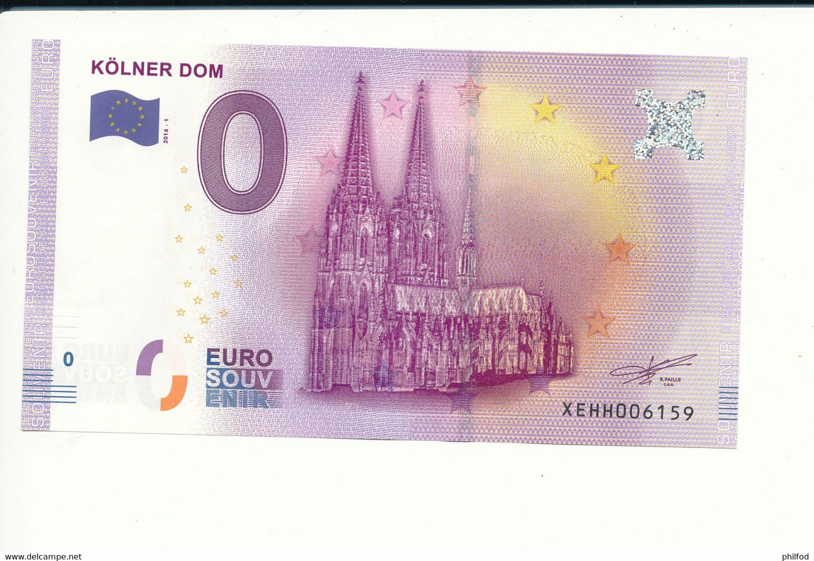 Billet Souvenir - 0 Euro - XEHH - 2016- 1 - KÖLNER DOM - N° 6159 - Billet épuisé - Alla Rinfusa - Banconote