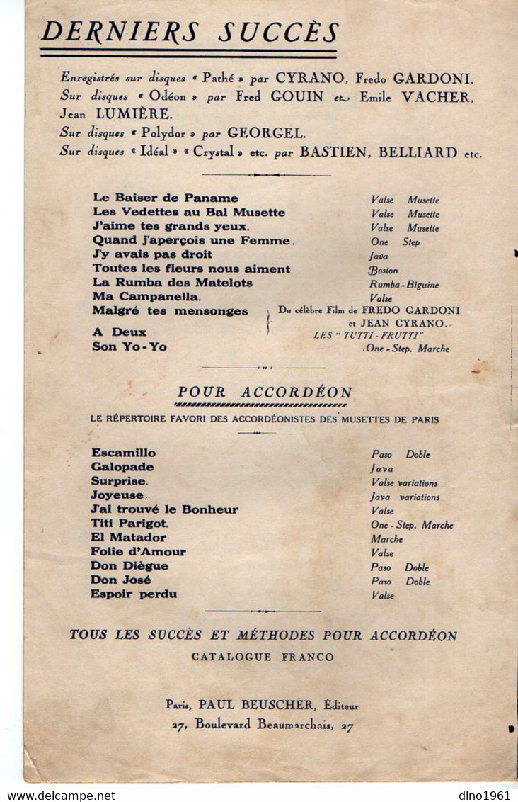 VP20.372 - PARIS - Ancienne Partition Musicale ¨ A Deux ¨ Paroles De CAROL X DOLLEY .../ Musique De JARDIN X GARDONI - Noten & Partituren