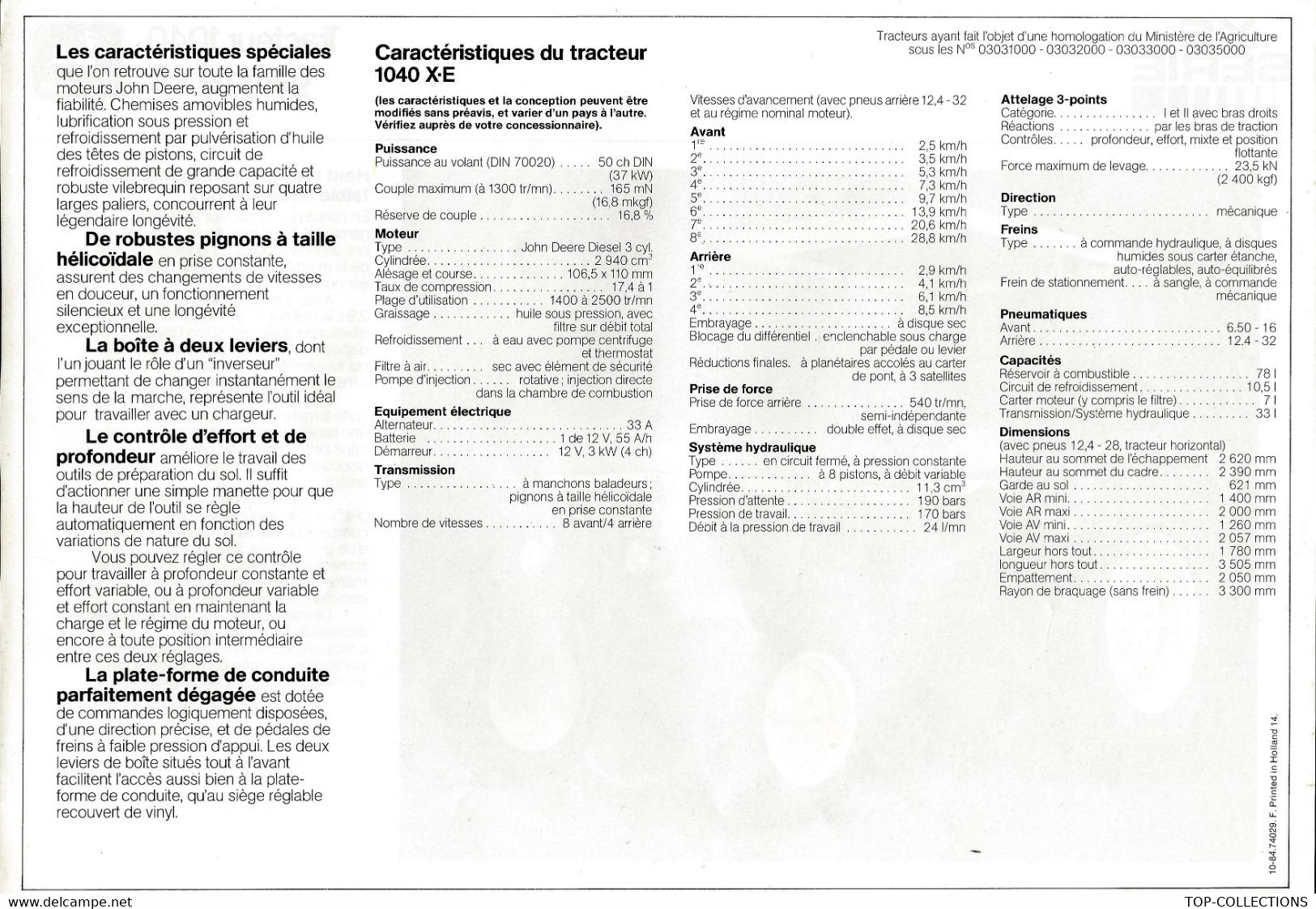 DOCUMENTATION AGRICULTURE MATERIEL AGRICOLE  TRACTEUR 1040 JOHN DEERE B.E. VOIR SCANS - Werbung