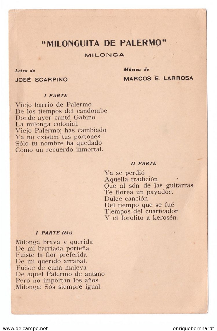 TANGO ARGENTINO // ORQUESTA TIPICA ALEJANDRO SCARPINO // TARJETA PUBLICITARIA CON LETRA DE TANGO - Photos