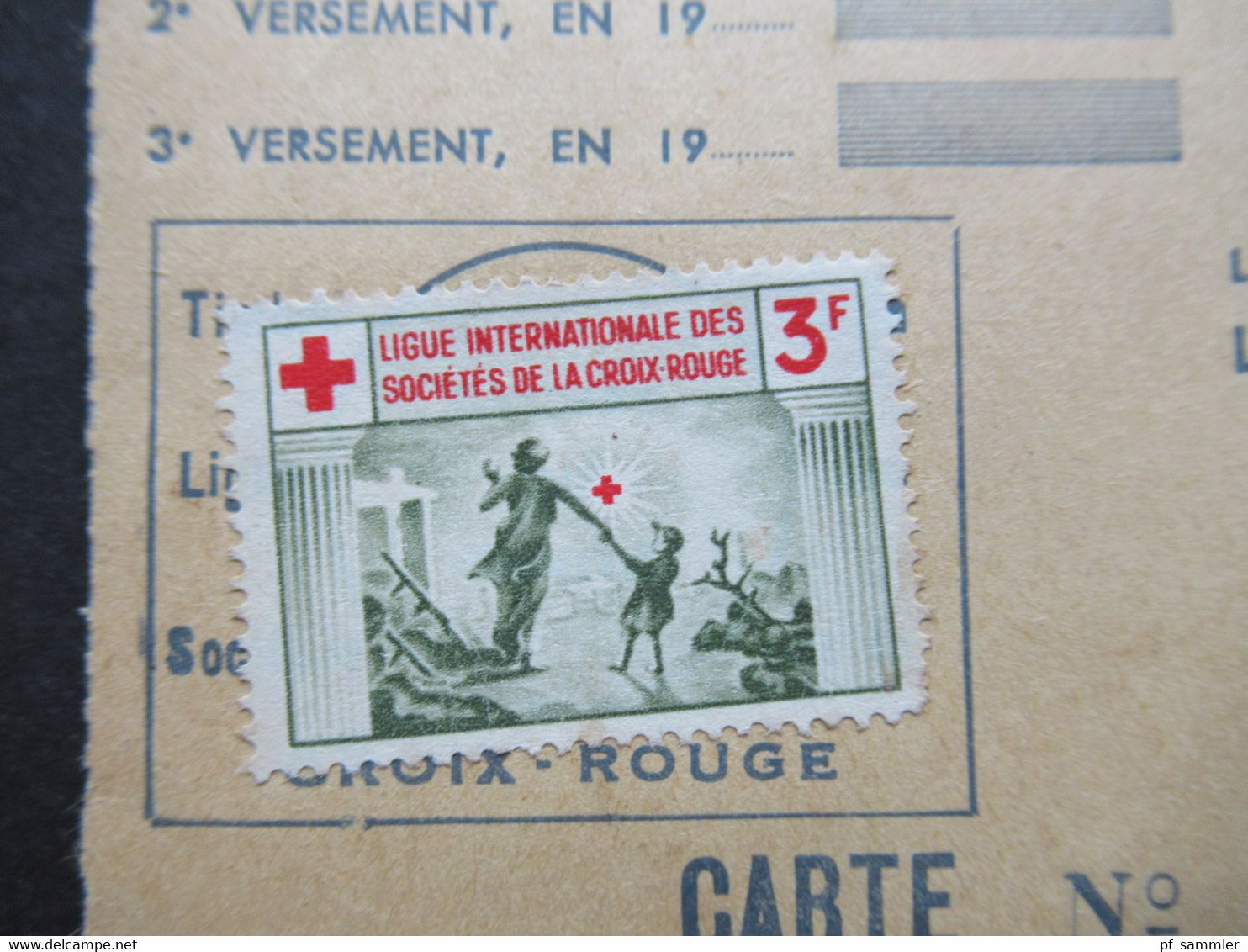 Frankreich 1953 Vignette Auf Carte D'Adherent Croix Rouge Francaise Mit Stempel Und Signe Le President Du Comité - Erinnophilie