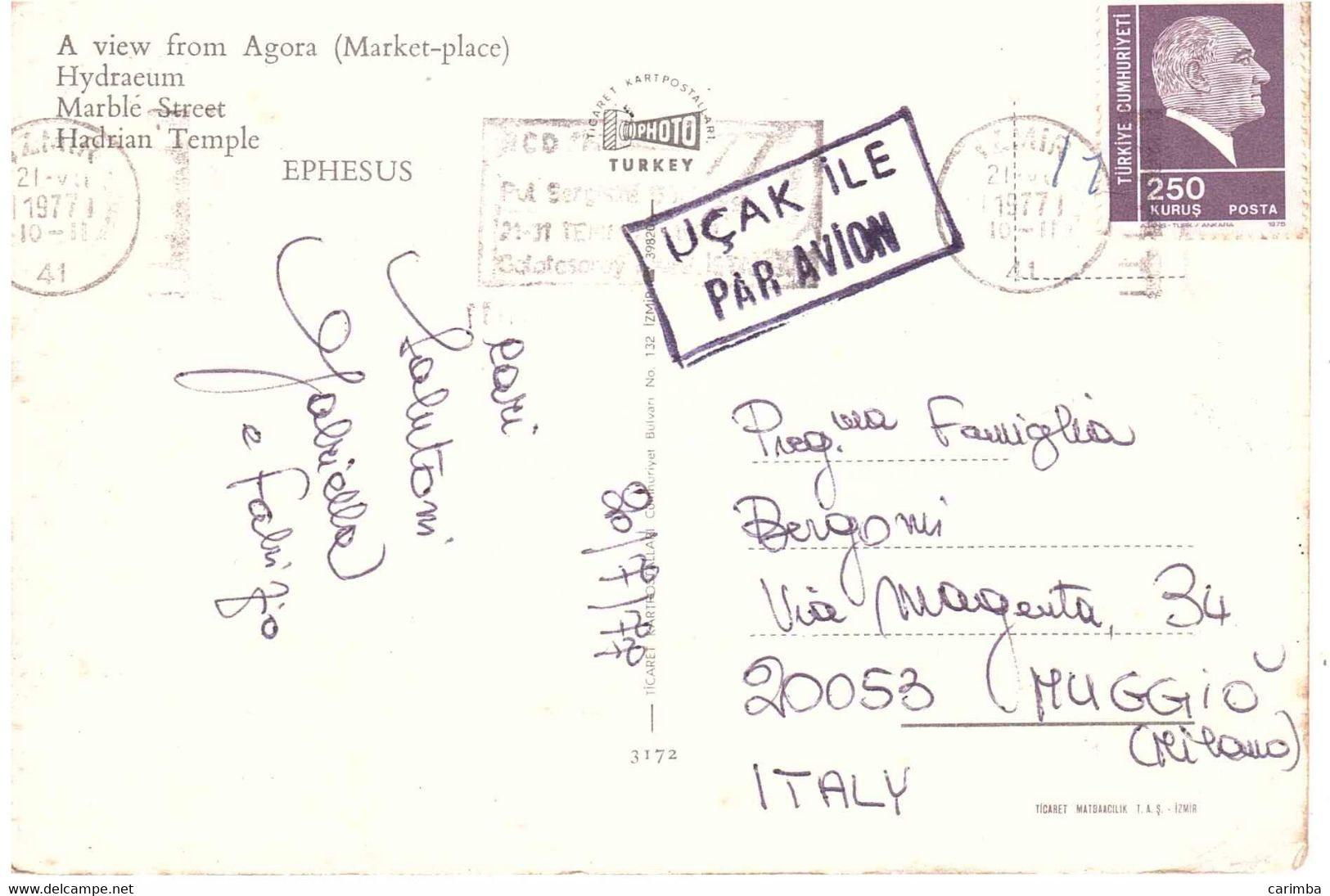 CARTOLINA EPHESEUS PER ITALIA - Lettres & Documents