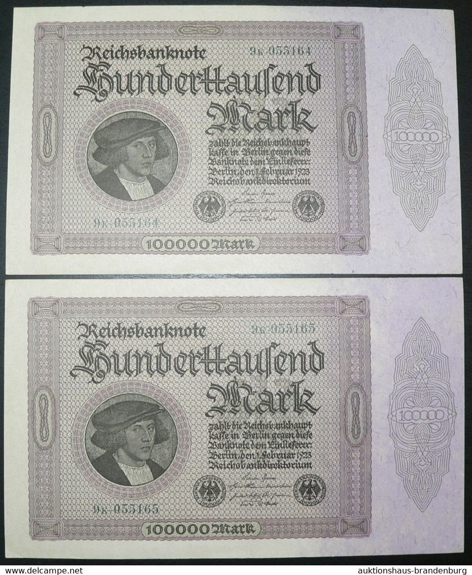 2x 100.000 Mark.1.2.1923 - FZ K Mit Laufender KN - Reichsbank (DEU-93d) - 100000 Mark