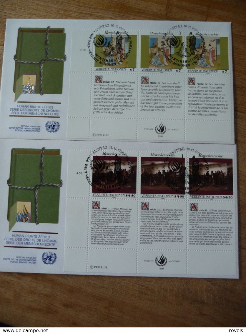 (7) UNITED NATIONS -ONU - NAZIONI UNITE - NATIONS UNIES * FDC 1990 * 2 FDC : Human Rights - Lettres & Documents