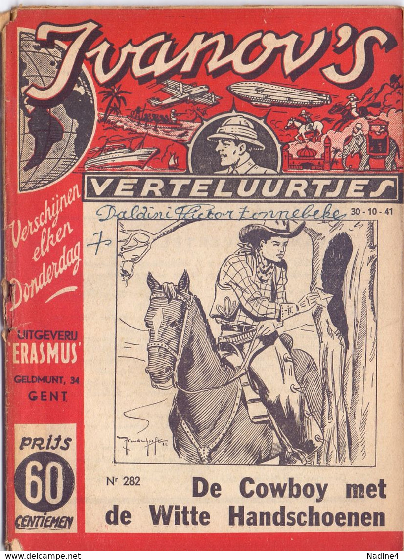Tijdschrift Ivanov's Verteluurtjes - N° 282 - De Cowboy Witte Handschoenen - Sacha Ivanov - Uitg. Erasmus Gent - 1941 - Jeugd
