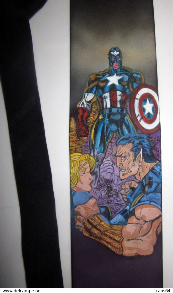 Capitan America Cravatta  Dipinta A Mano Seta 100% New - Cravatte