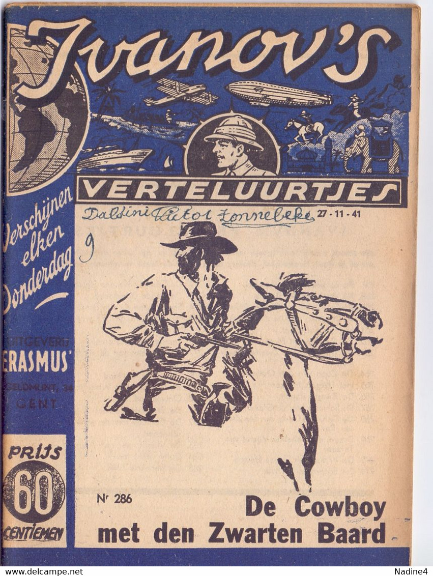 Tijdschrift Ivanov's Verteluurtjes - N° 286 - De Cowboy Met Zwarte Baard - Sacha Ivanov - Uitg. Erasmus Gent - 1941 - Juniors