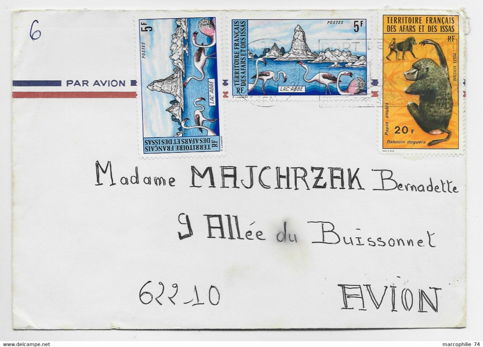 AFARS ET ISSAS  SINGE LETTRE COVER AVION DJIBOUTI 1974 - Covers & Documents