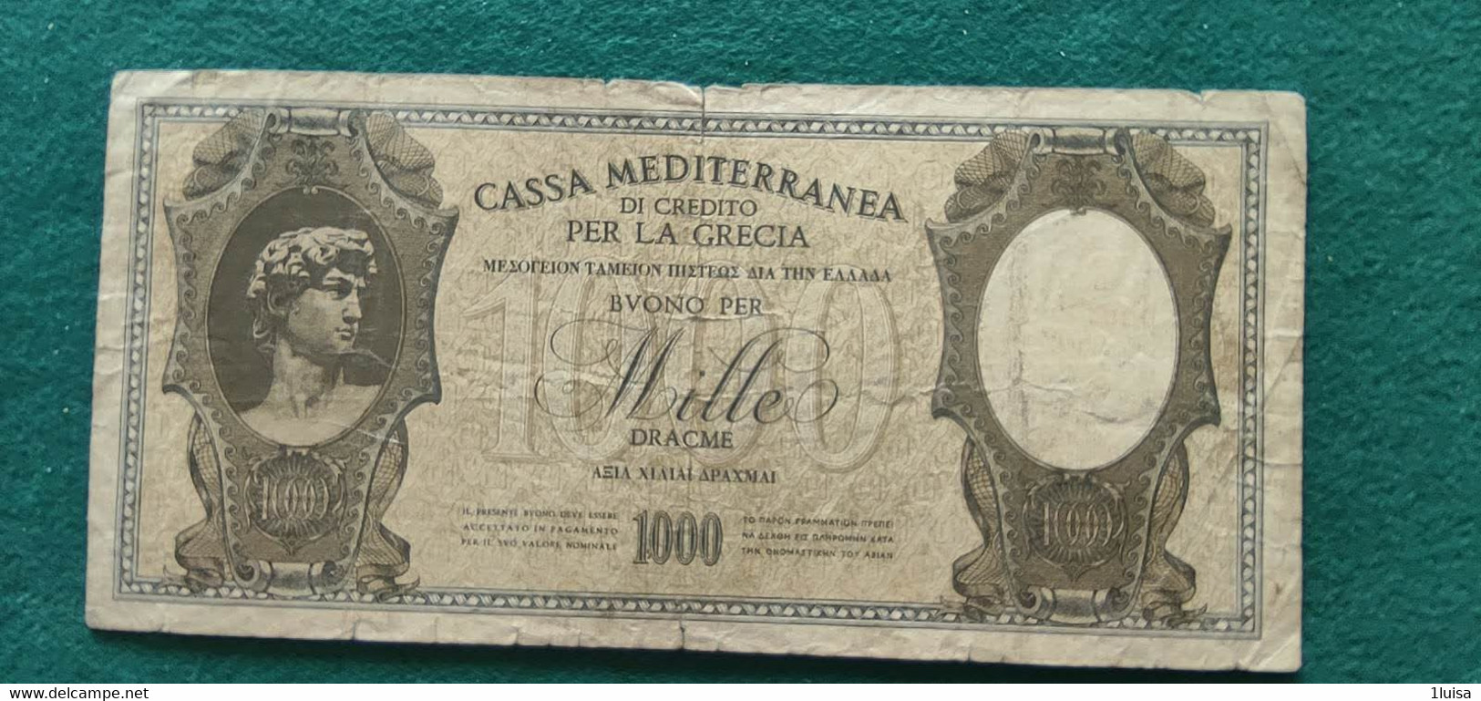 Italia Cassa Mediterranea 1000 Drakme - Italian Occupation (Aegean)