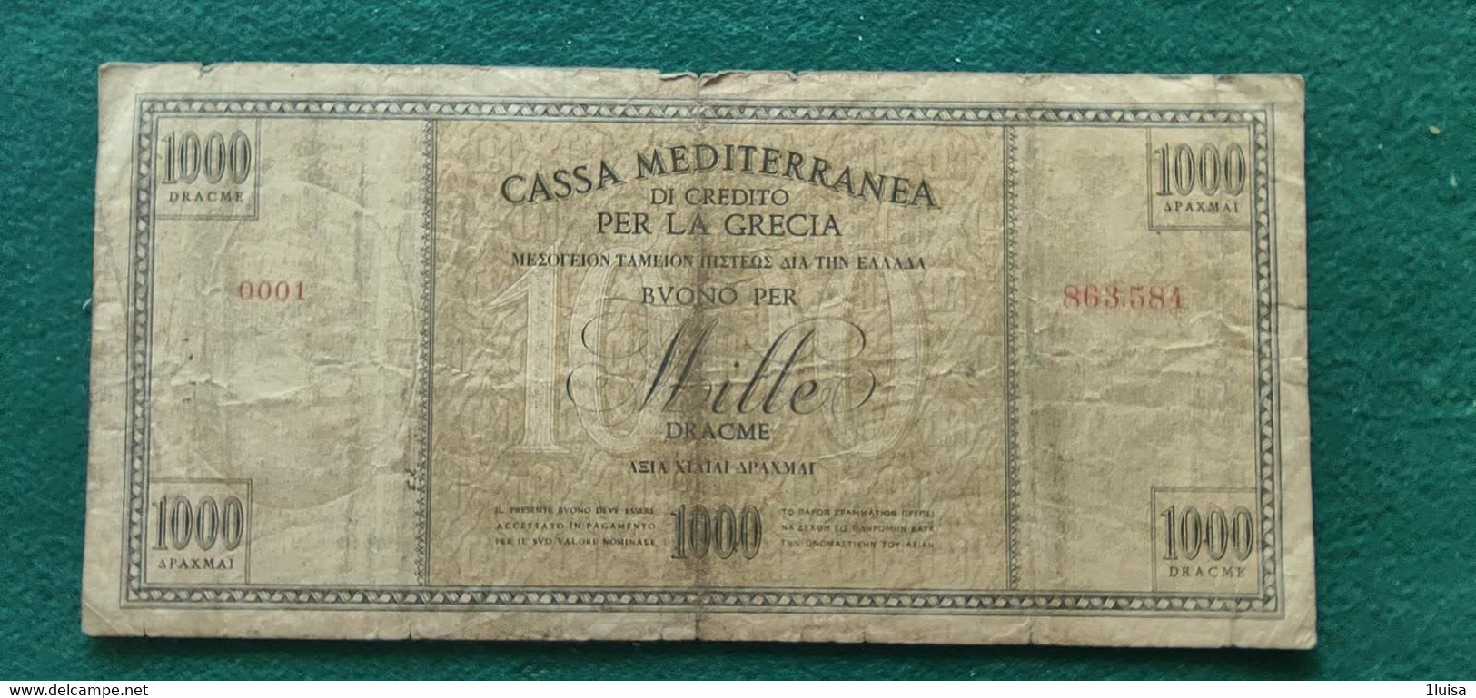 Italia Cassa Mediterranea 1000 Drakme - Ocupación Italiana Egenea