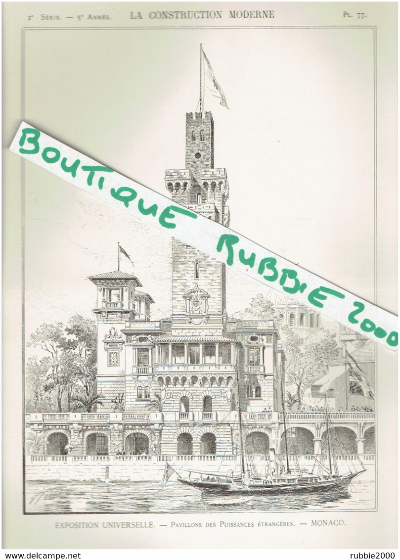 EXPOSITION UNIVERSELLE DE PARIS 1899 MONACO DESSIN PAVILLON DES PUISSANCES ETRANGERES - Paris
