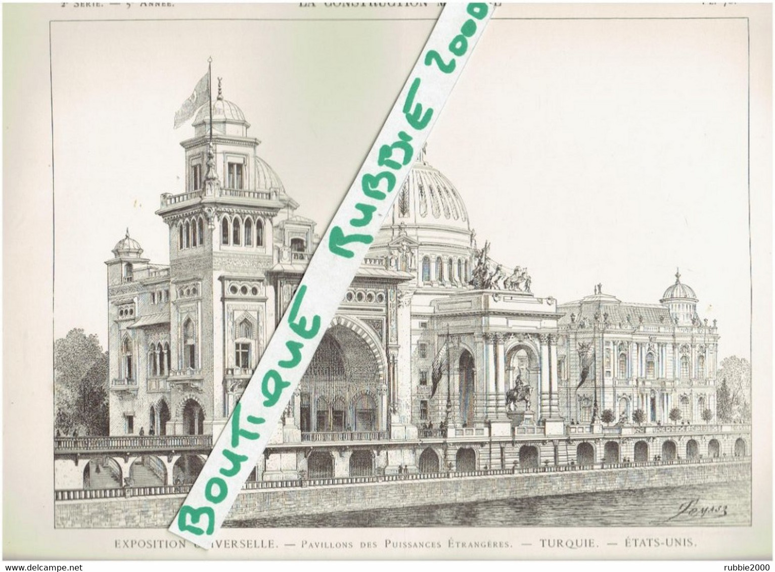 EXPOSITION UNIVERSELLE DE PARIS 1899 TURQUIE ETATS UNIS DESSIN PAVILLON DES PUISSANCES ETRANGERES - Parigi