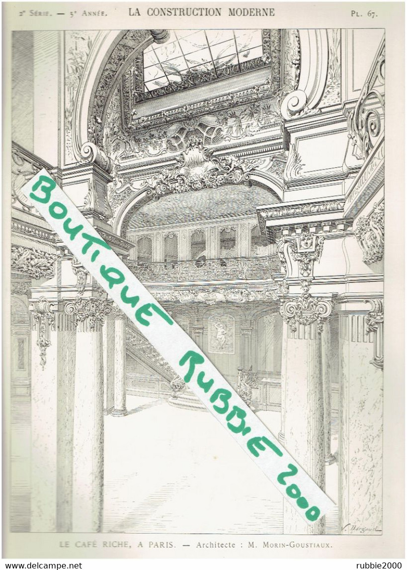 3 DESSINS 1899 PARIS 9° LE CAFE RICHE 16 BOULEVARD DES ITALIENS ET 1 RUE LE PELTIER ARCHITECTE MORIN GOUSTIAUX - Parijs