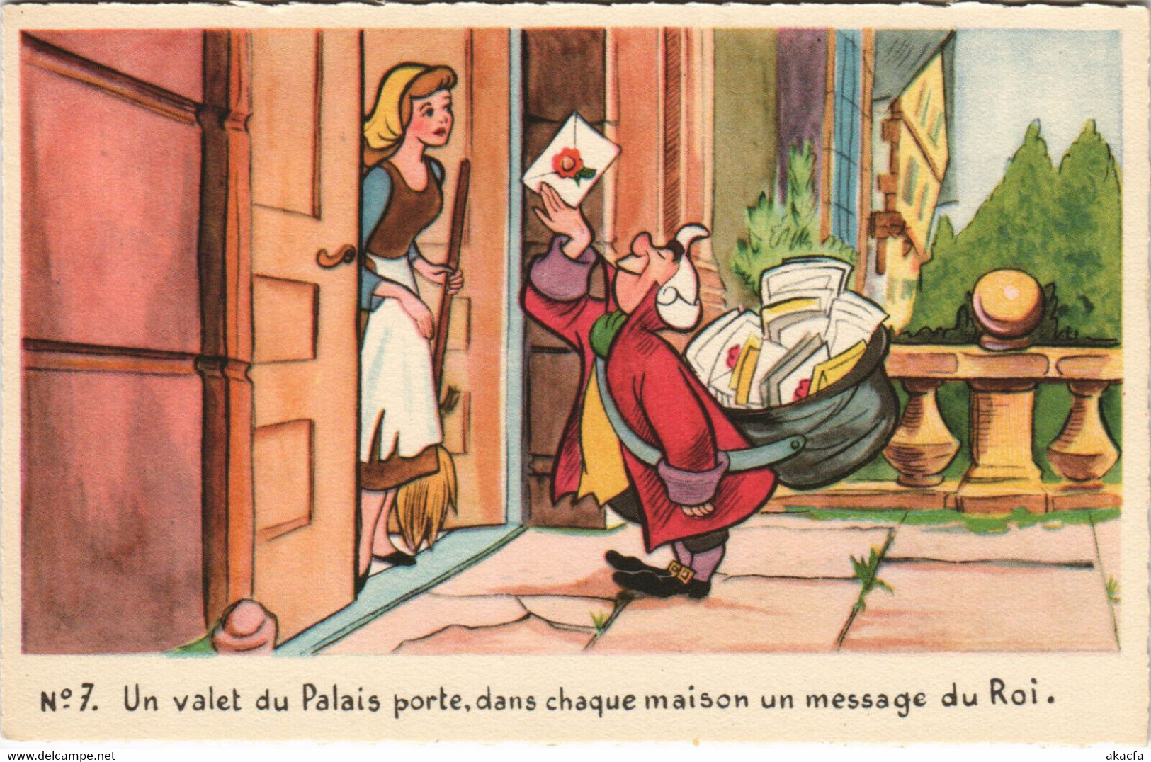PC DISNEY, CINDERELLA AND THE POSTMAN, Vintage Postcard (b43786) - Disneyland