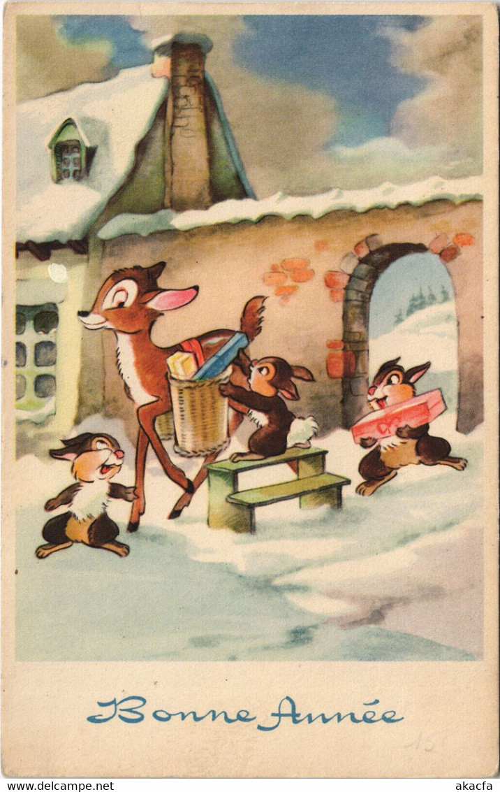 PC DISNEY, BAMBI, BONNE ANNÉE, Vintage Postcard (b43818) - Disneyland