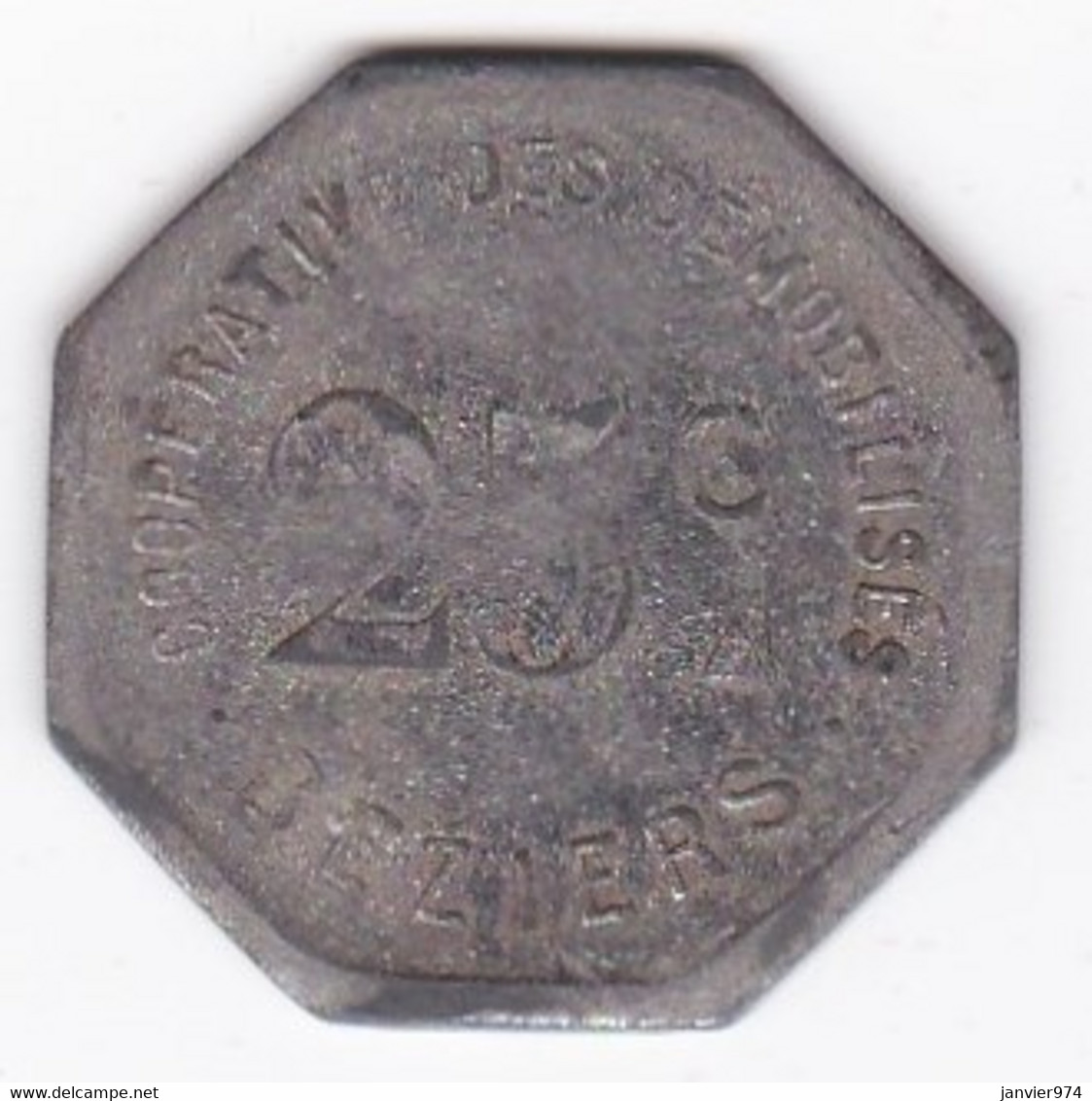 34 Hérault. Béziers, Coopérative Des Démobilisés 25 Centimes, En Zinc Nickelé Octogonal - Monetary / Of Necessity