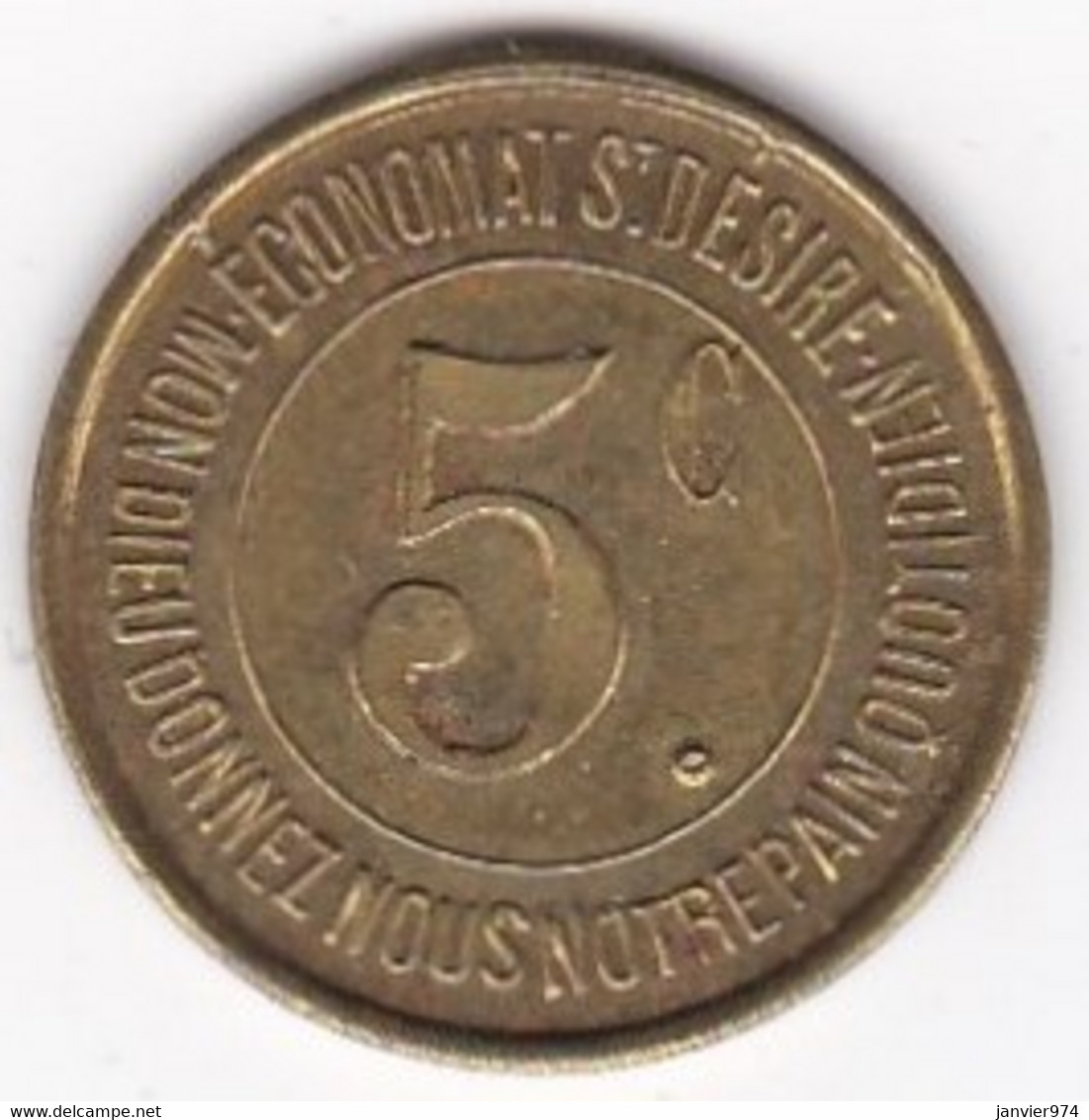 39. Jura. Lons-le-Saunier. Caisse De La Famille. St Désiré Economat 5 Centimes, En Laiton - Monetary / Of Necessity