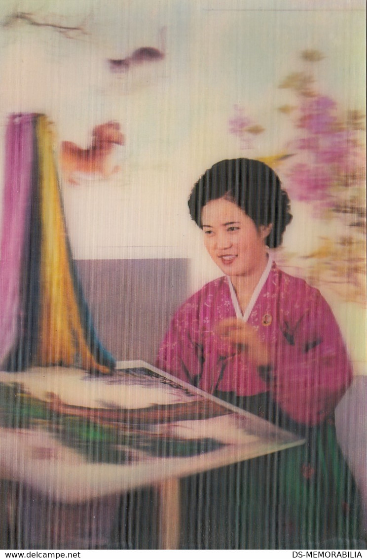 North Korea - Korean Woman Making Embroidery 3 D Dimensional Postcard - Korea (Nord)