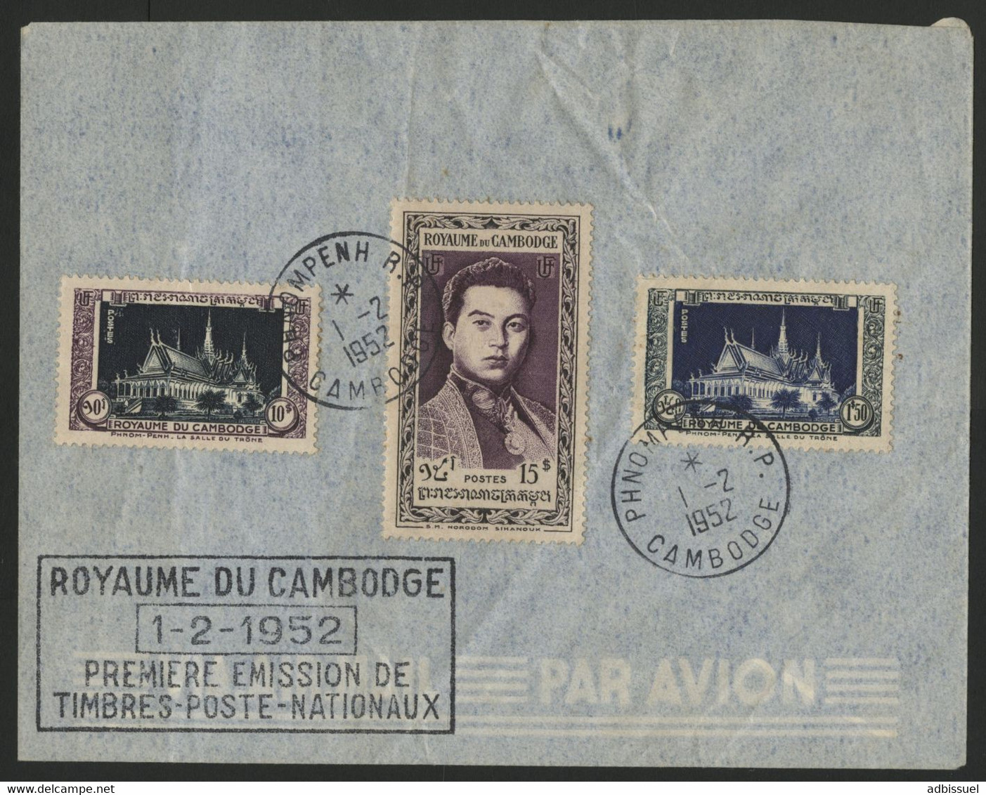 CAMBODGE CAMBODIA Enveloppe PREMIER JOUR FDC Avec N° 10 + 16 + 17 De 1952 (première émission) - Kambodscha