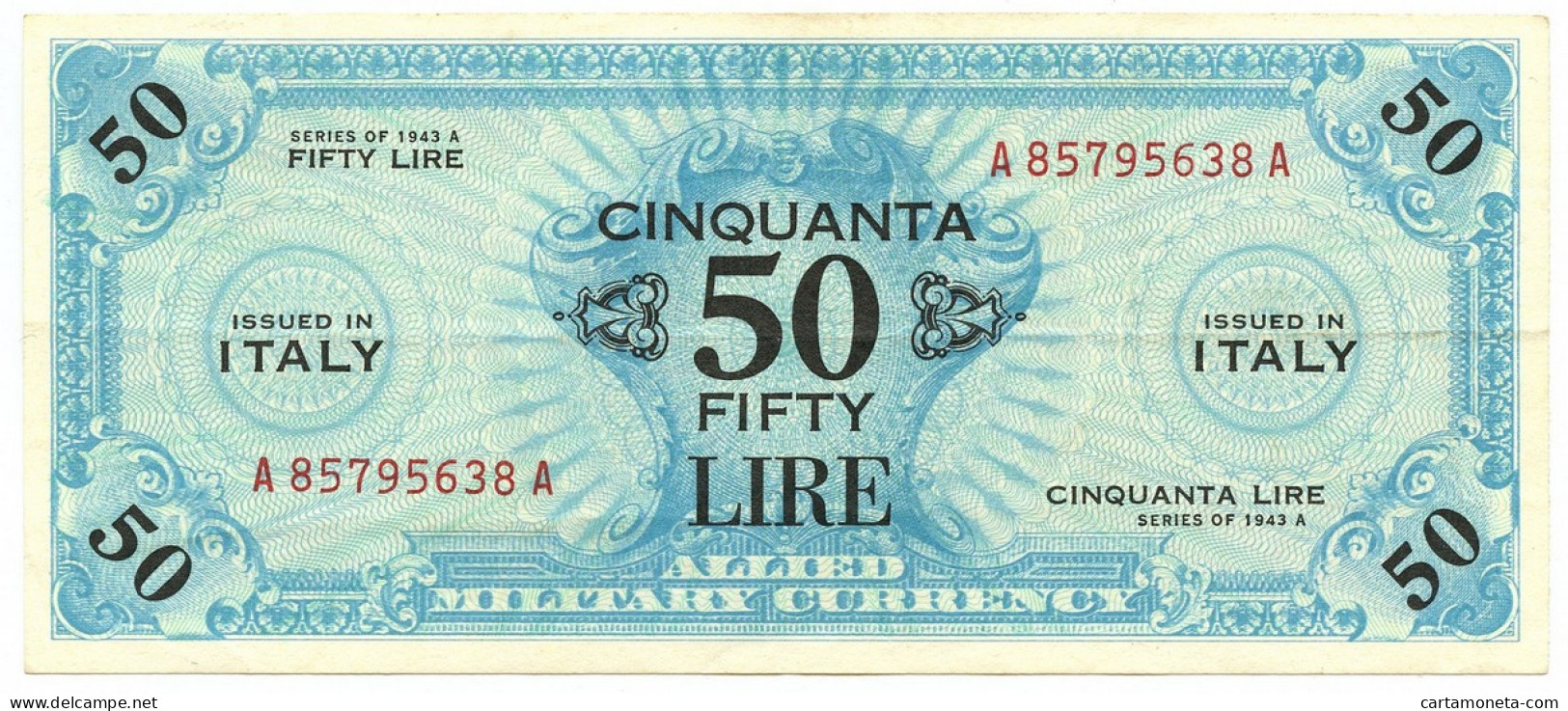 50 LIRE OCCUPAZIONE AMERICANA IN ITALIA BILINGUE FLC A-A 1943 A BB/SPL - 2. WK - Alliierte Besatzung